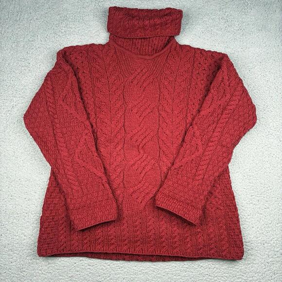 Carraig Donn Sweaters - Carraig Donn Irish Fisherman Sweater Women’s XXL Red Cable Knit Merino Wool